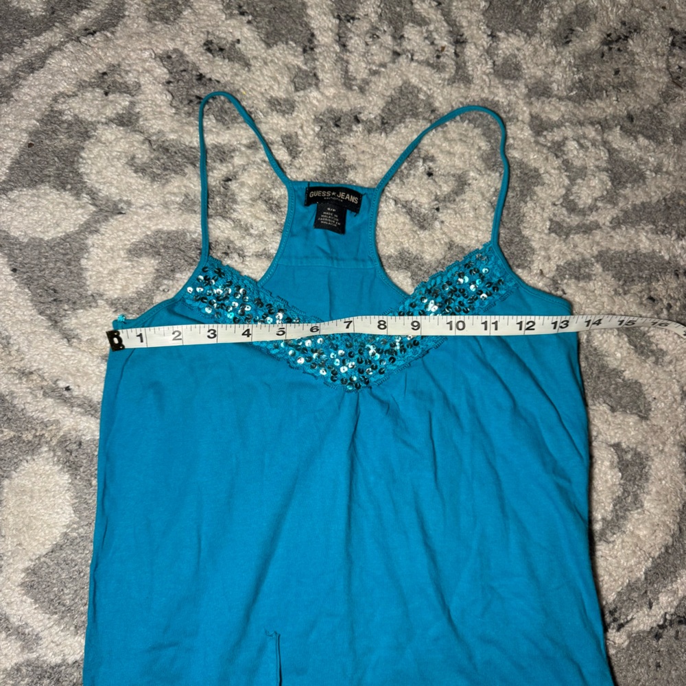 Y2K vintage Guess Jeans blue sequin tank top with cinch tie 🪩 - Picture 6 of 7